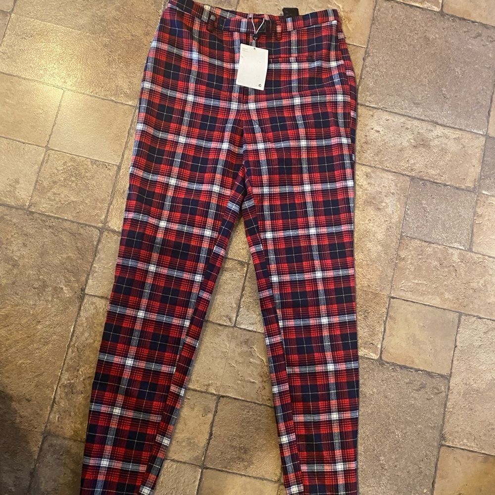 Monki Red Plaid Pants Sz 40 /US 8 NWT